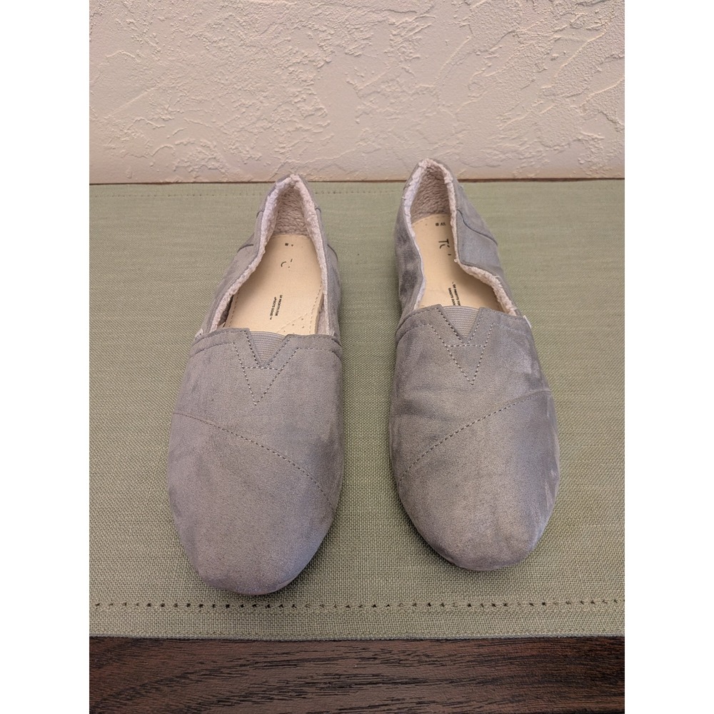 Toms Gray Suede Faux Fur Lined Slip On Flats Shoes Women's Size‎ 8